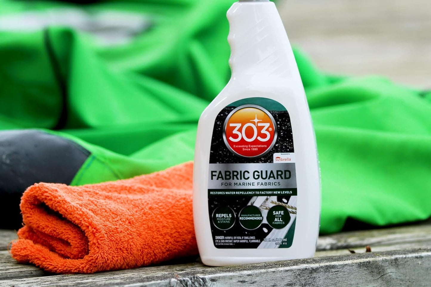 303 Products Marine Fabric Guard - Restores Water and Stain Repellency To Factory New Levels, Simple and Easy To Use, Manufacturer Recommended, Safe For All Fabrics, 32oz (30604CSR) Packaging May Vary