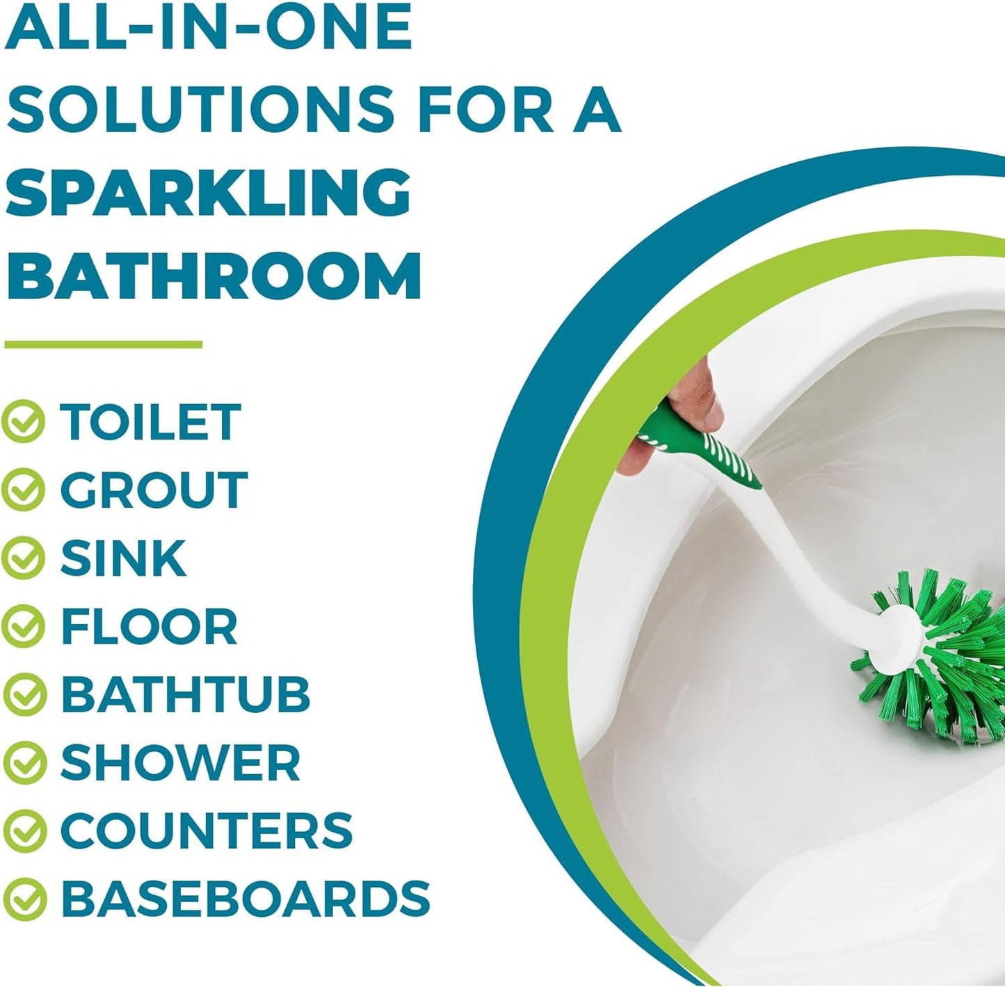 Libman Reusable Protective Latex Gloves with Angled Toilet Cleaner Bowl Scrubber & Long Handled Bathroom Scrub