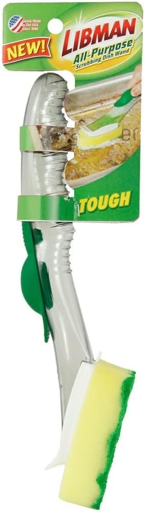 Libman Dish Wand & Curved Kitchen Brush Bundle - Dishwashing Cleaner Scrubber & Non Scratch Dishwand Scrub Sponge with Scouring Sponges Refills - All Purpose Household Cleaning Supplies