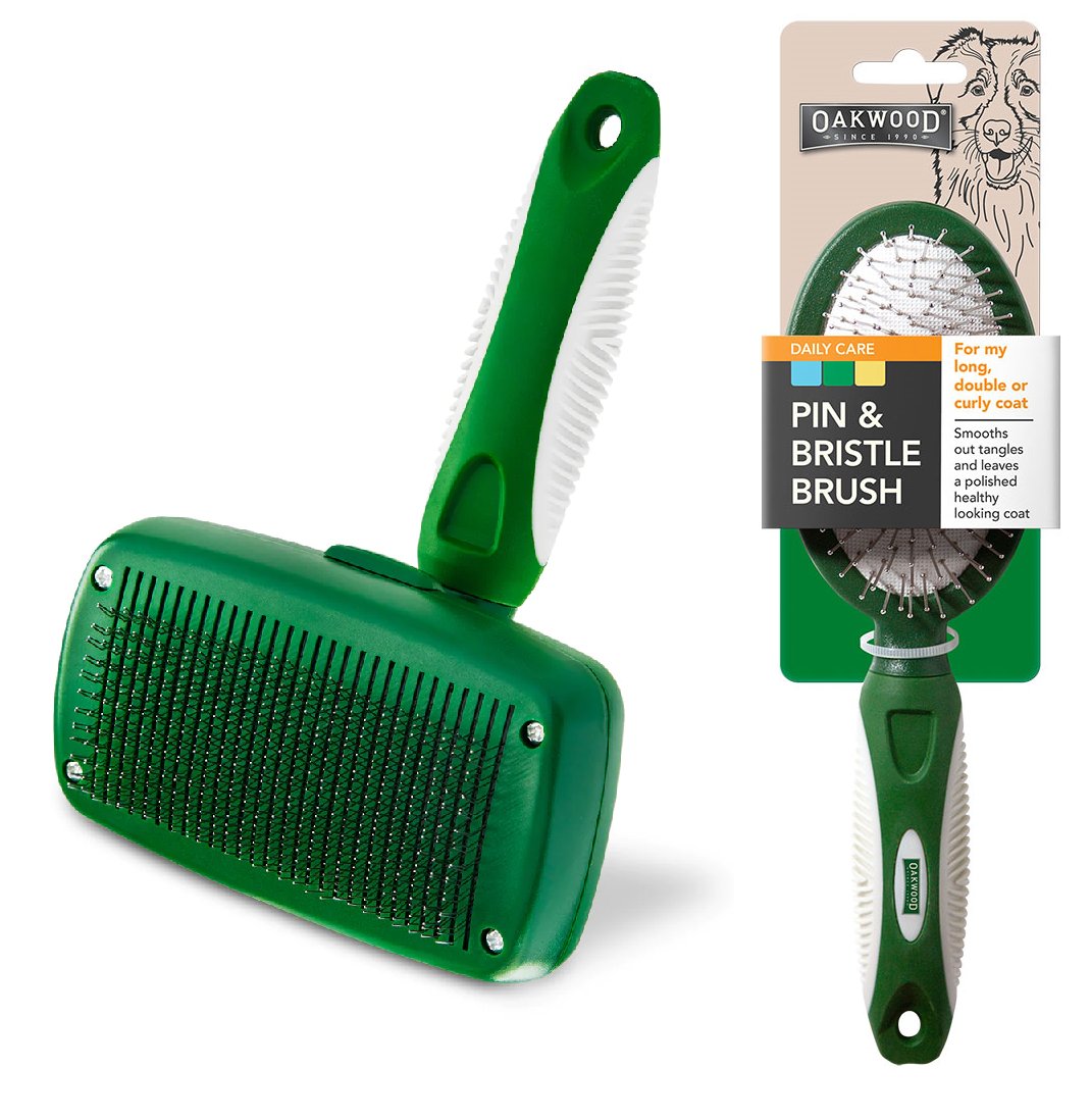 Oakwood Detangling Slicker Brush W/Pin & Bristle Brush