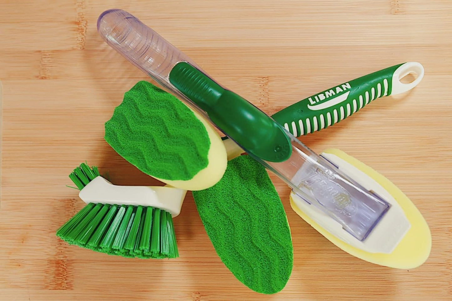 Libman Dish Wand & Curved Kitchen Brush Bundle - Dishwashing Cleaner Scrubber & Non Scratch Dishwand Scrub Sponge with Scouring Sponges Refills - All Purpose Household Cleaning Supplies
