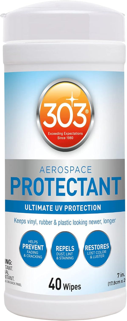 303 Products Aerospace Protectant Wipes – UV Protection – Repels Dust, Dirt, & Staining – Smooth Matte Finish – Restores Like-New Appearance – 40 Count