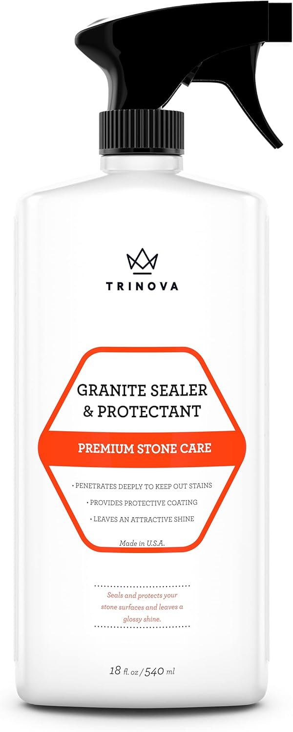 TriNova Granite Sealer & Protector – Best Stone Polish, Protectant & Care Product – Easy Maintenance for Clean Countertop Surface, Marble, Tile – No Streaks, Stains, Haze, or Spots - 18 fl oz