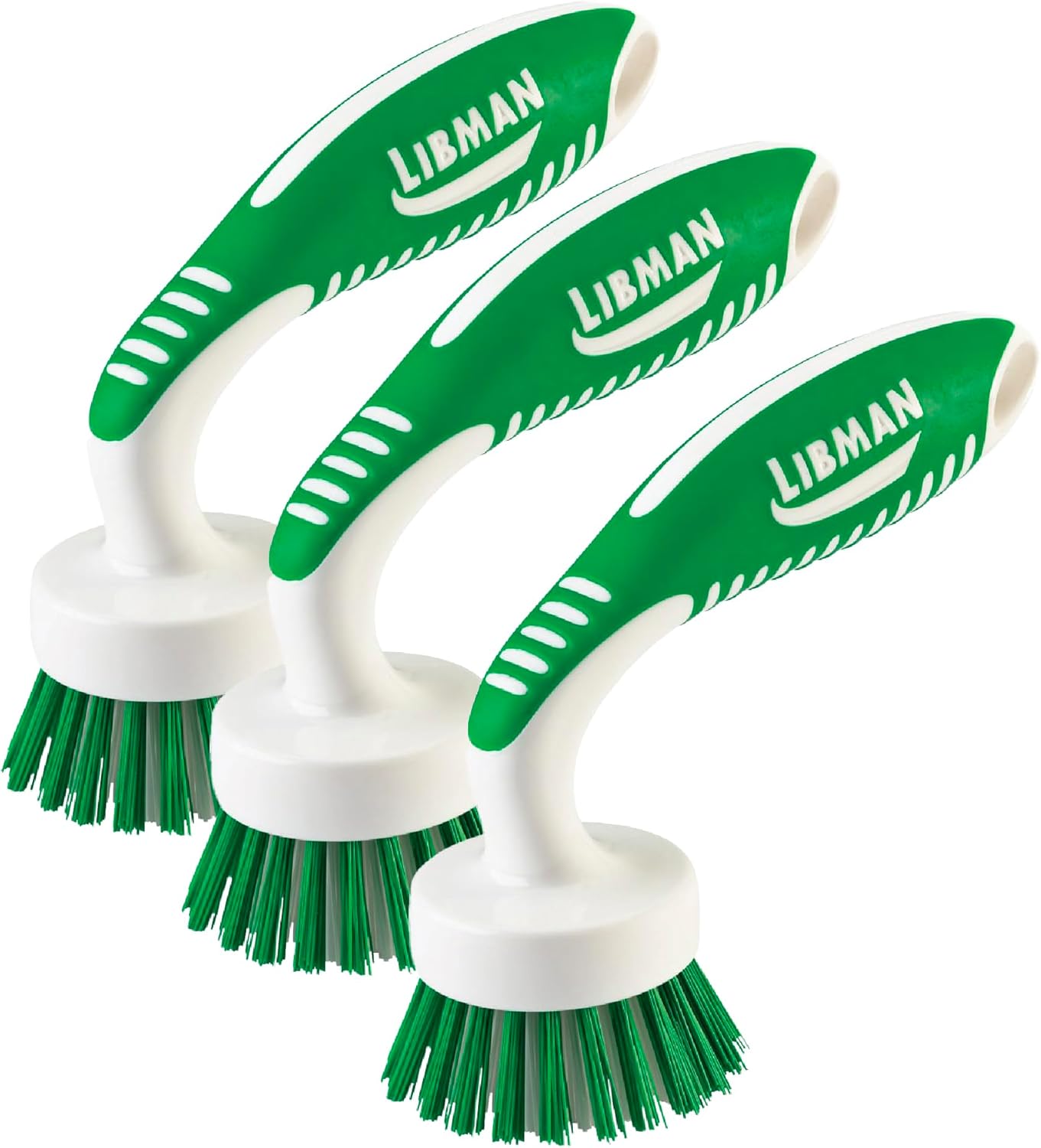 Libman Curved Kitchen Brush Set - Multifunctional Cleaning Scrub Brushes for Dishes, Pots, Pans, Glasses - Ergonomic Dish Washer Scrubber Cleaner for Tough Scrubbing & Dishwashing Jobs - 3 Pack