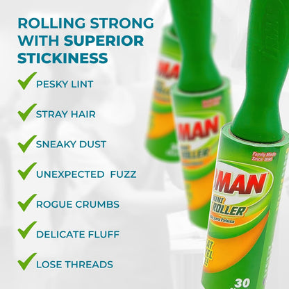 Libman Mini Lint Roller Set -Travel Sticky Lint Removing Tool for Pet Hair, Dust, Small Crumbs - 6.5" Portable Lint Rollers- 6 Pack (180 Sheets)