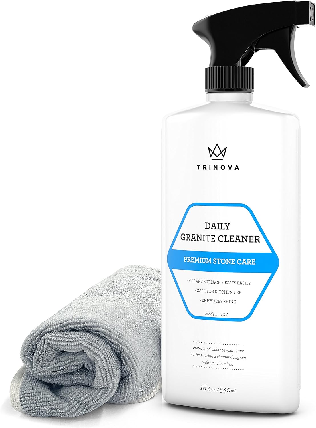 TriNova Granite Cleaner and Polish for Daily Use - Enhances Shine and goes on Streakless - for Countertops, Marble, Stone, Bathroom Tile Kitchen, Islands and More