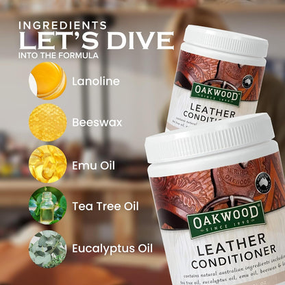 Oakwood Leather Conditioner - Natural Leather Care Dressing for Furniture, Jackets, Sports Gear, Saddles, Tack & Riding Boots - Leather Conditioning Protector & Repair Cream (2 Pack)