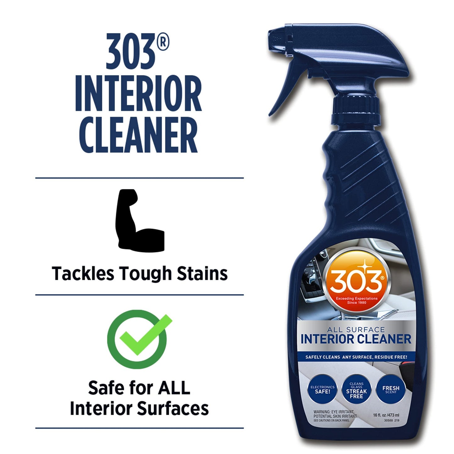 303 Products Interior Cleaner - Safely Cleans Any Surface, Residue Free - Safe for Use on Touch Screens - Cleans Glass Streak Free, 16 fl. oz. (30588)