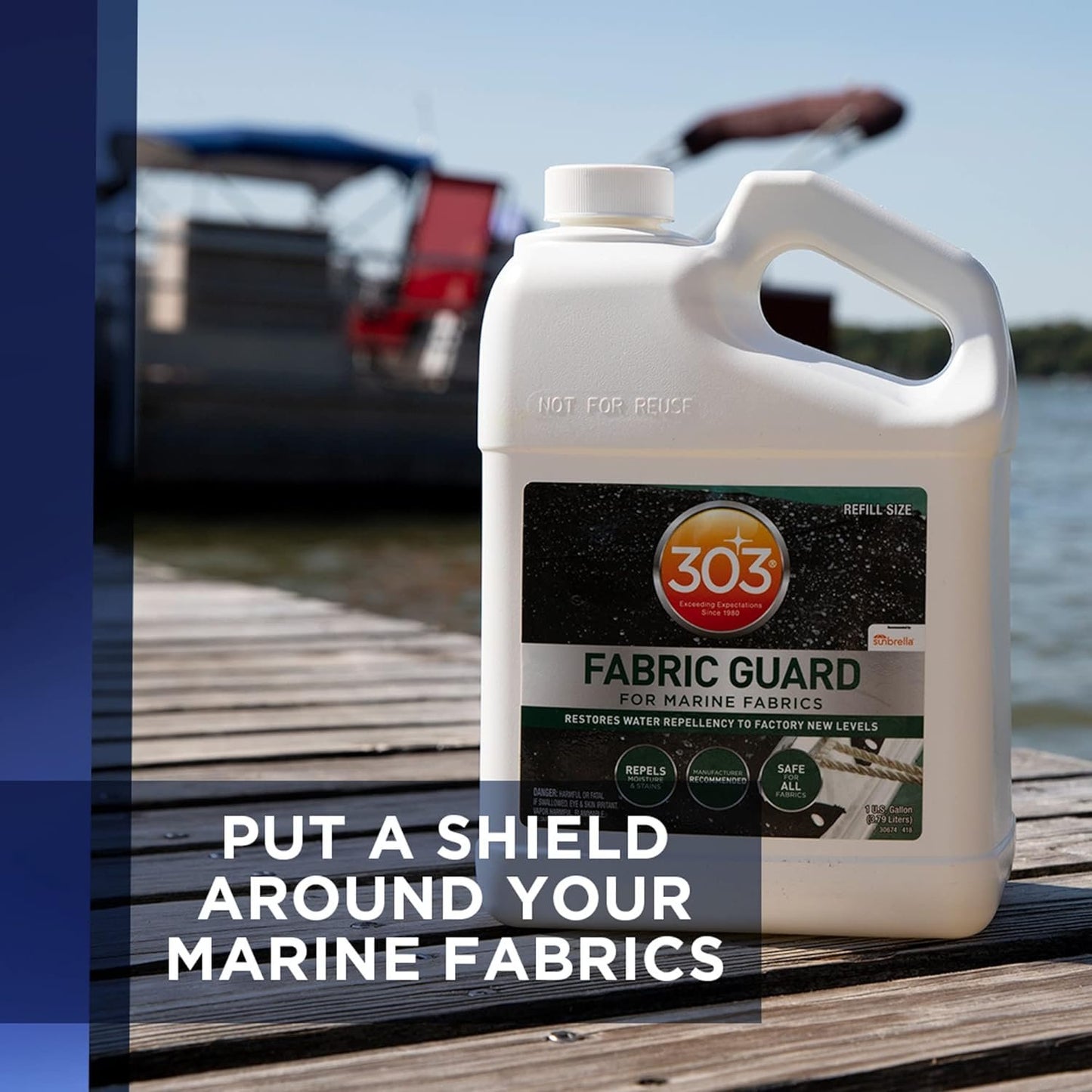 303 Marine Fabric Guard - Restores Water and Stain Repellency To Factory New Levels, Simple and Easy To Use, Manufacturer Recommended, Safe For All Fabrics, 1 Gallon (30674), white