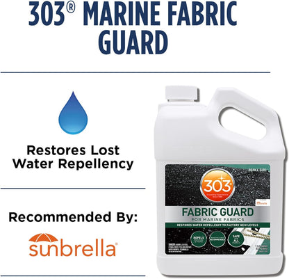 303 Marine Fabric Guard - Restores Water and Stain Repellency To Factory New Levels, Simple and Easy To Use, Manufacturer Recommended, Safe For All Fabrics, 1 Gallon (30674), white
