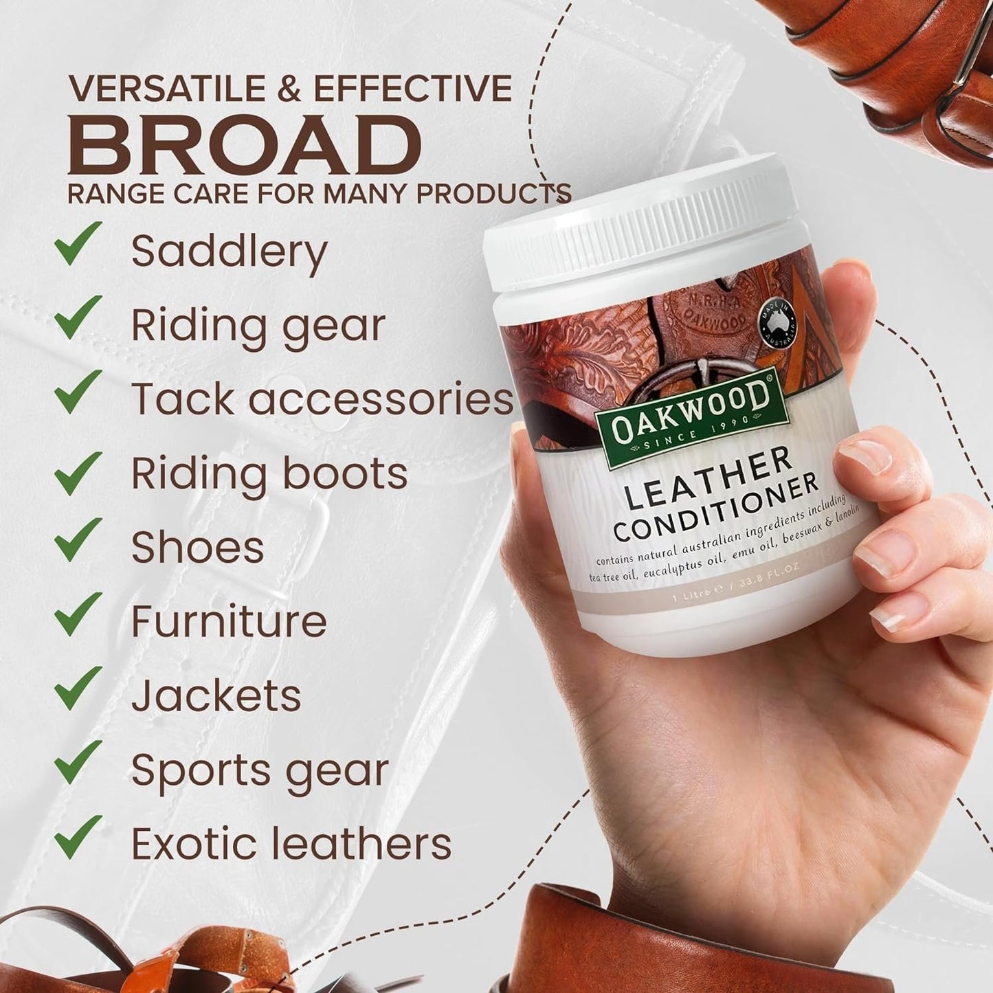 Oakwood Leather Conditioner - Natural Leather Care Dressing for Furniture, Jackets, Sports Gear, Saddles, Tack & Riding Boots - Leather Conditioning Protector & Repair Cream (2 Pack)