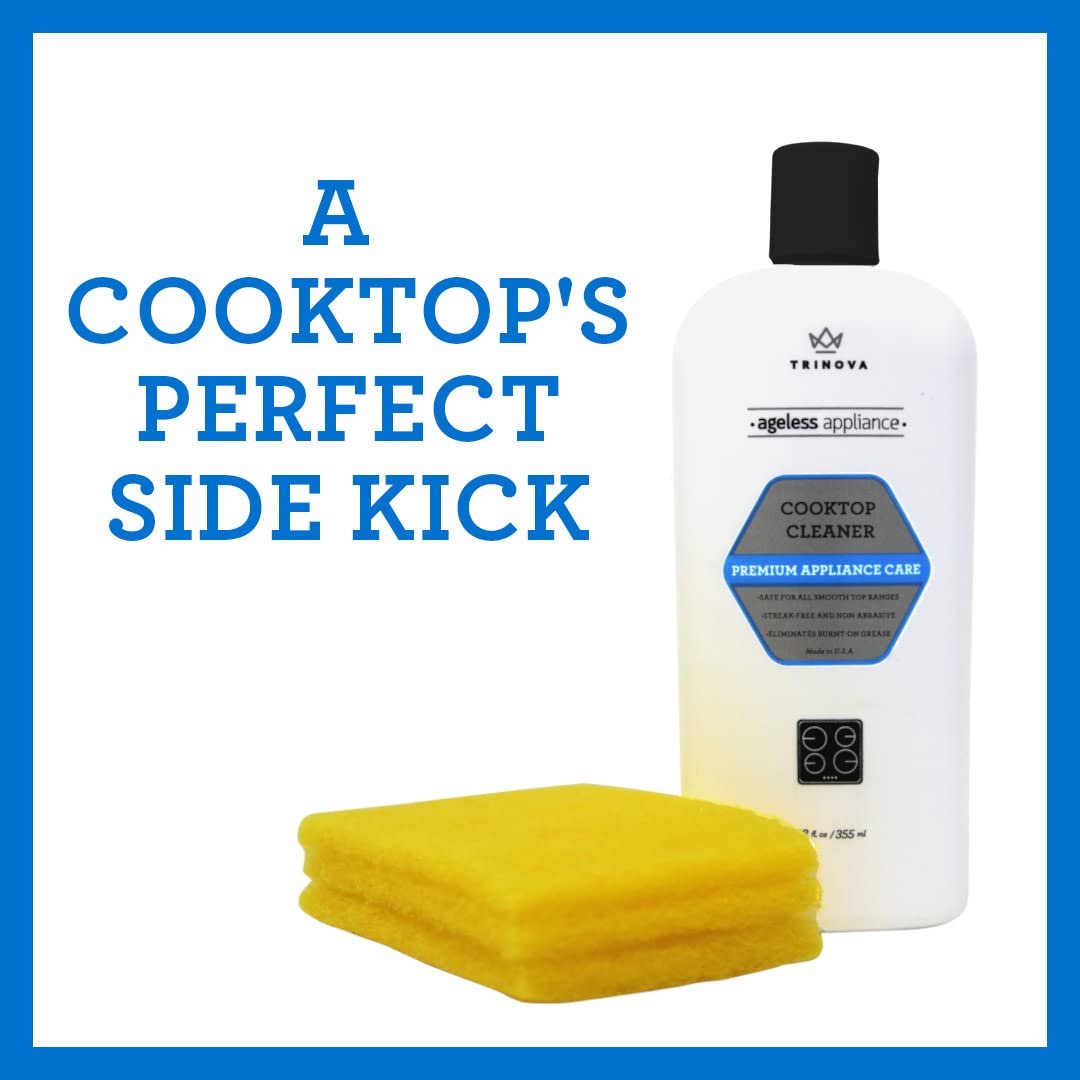TriNova Premium Cooktop Cleaner and Scrubbing Pads. Best Cleaning Kit for Smooth Top Ranges & Stoves of Glass, Ceramic. Non-Abrasive and Scratch Free scouring sponges with Cream Formula