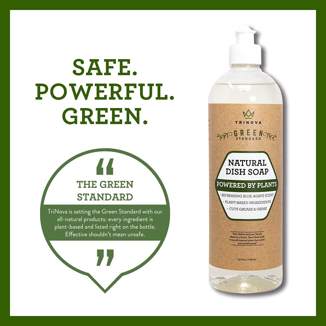 TriNova Natural Dish Soap Organic Formula - for Cleaning Dishes & Washing All Kitchen Items. Powerful & Eco Friendly Cleaner (6, 2-Pack of 24 oz Bottles)