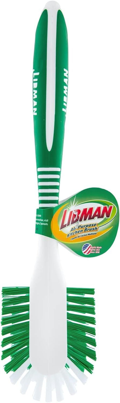 Libman Dish Wand & Curved Kitchen Brush Bundle - Dishwashing Cleaner Scrubber & Non Scratch Dishwand Scrub Sponge with Scouring Sponges Refills - All Purpose Household Cleaning Supplies