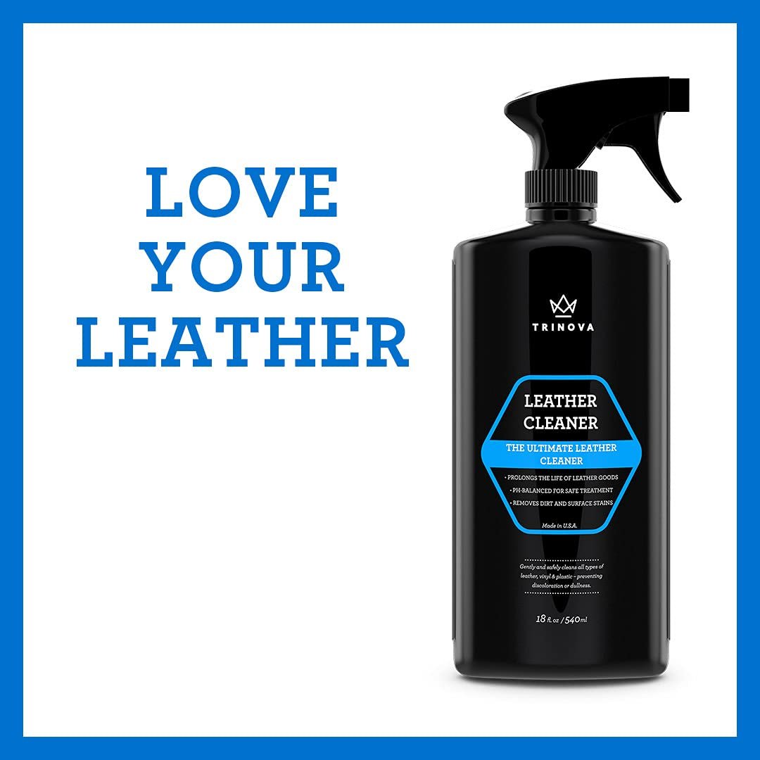 TriNova Leather Cleaner for Couch, Car Interior, Bags, Jackets, Saddles. Safe for use in Home or Car, Microfiber Included