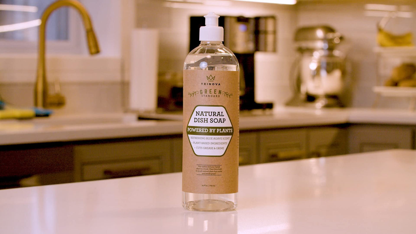 TriNova Natural Dish Soap Organic Formula - for Cleaning Dishes & Washing All Kitchen Items. Powerful & Eco Friendly Cleaner (6, 2-Pack of 24 oz Bottles)