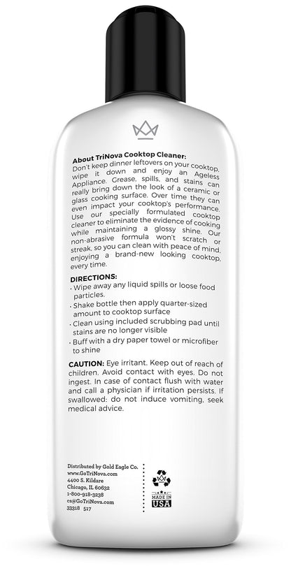 TriNova Premium Cooktop Cleaner and Scrubbing Pads. Best Cleaning Kit for Smooth Top Ranges & Stoves of Glass, Ceramic. Non-Abrasive and Scratch Free scouring sponges with Cream Formula