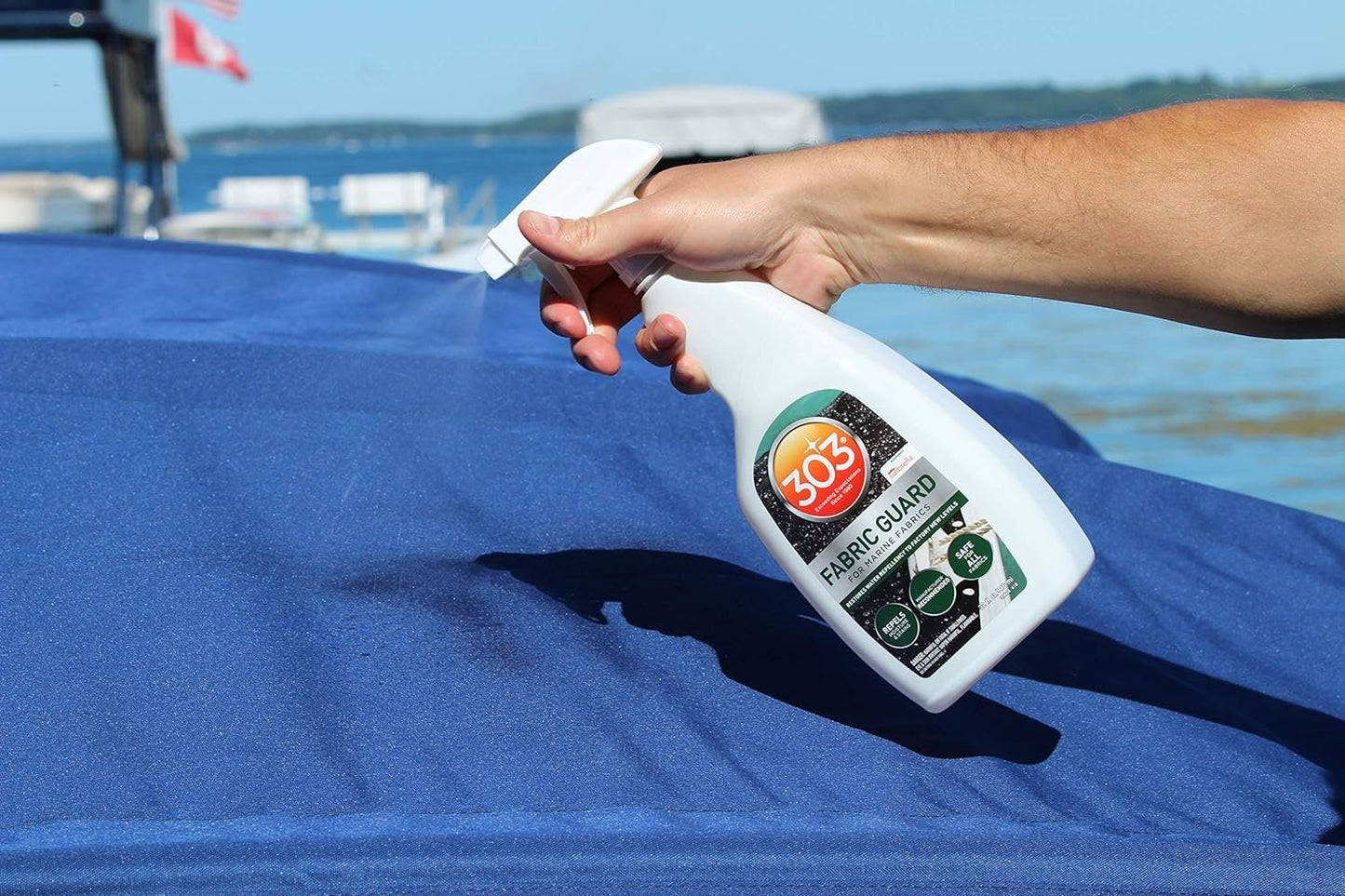 303 Products Marine Fabric Guard - Restores Water and Stain Repellency To Factory New Levels, Simple and Easy To Use, Manufacturer Recommended, Safe For All Fabrics, 32oz (30604CSR) Packaging May Vary