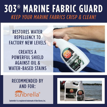 303 Products Marine Fabric Guard - Restores Water and Stain Repellency To Factory New Levels, Simple and Easy To Use, Manufacturer Recommended, Safe For All Fabrics, 32oz (30604CSR) Packaging May Vary