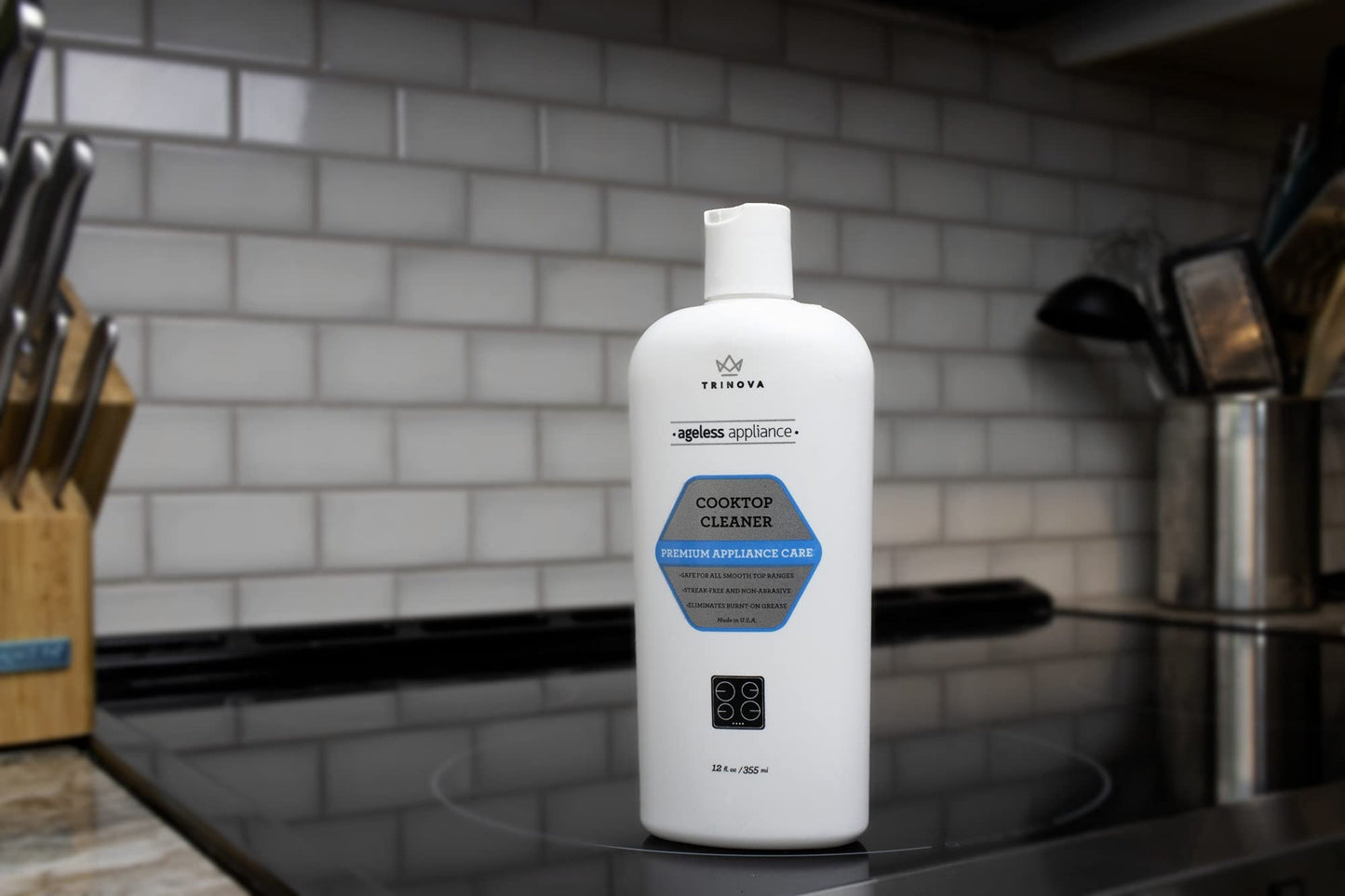 TriNova Premium Cooktop Cleaner and Scrubbing Pads. Best Cleaning Kit for Smooth Top Ranges & Stoves of Glass, Ceramic. Non-Abrasive and Scratch Free scouring sponges with Cream Formula