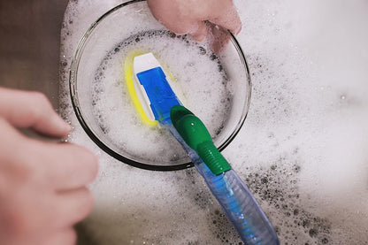 Libman Dish Wand & Curved Kitchen Brush Bundle - Dishwashing Cleaner Scrubber & Non Scratch Dishwand Scrub Sponge with Scouring Sponges Refills - All Purpose Household Cleaning Supplies