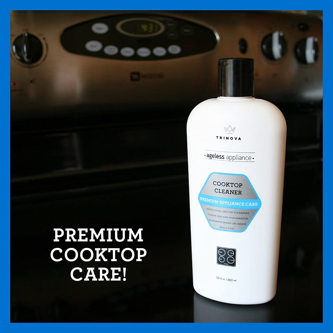 TriNova Premium Cooktop Cleaner and Scrubbing Pads. Best Cleaning Kit for Smooth Top Ranges & Stoves of Glass, Ceramic. Non-Abrasive and Scratch Free scouring sponges with Cream Formula