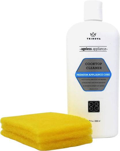 TriNova Premium Cooktop Cleaner and Scrubbing Pads. Best Cleaning Kit for Smooth Top Ranges & Stoves of Glass, Ceramic. Non-Abrasive and Scratch Free scouring sponges with Cream Formula 12oz.
