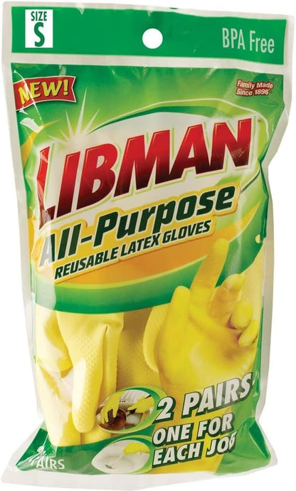 Myriad Bundles Libman All-Purpose Reusable Latex Gloves (Two Pairs) - With Grout, Power, and Long Handled Scrub Brushes