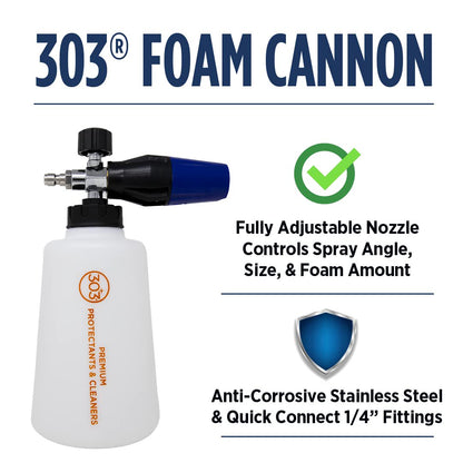 303 Products Foam Cannon for Pressure Washer, Heavy Duty Foam Gun with Anti-Corrosive Stainless-Steel Fitting & Adjustable Foam Spray for Car Wash & Detailing, 2L Reservoir (39030)