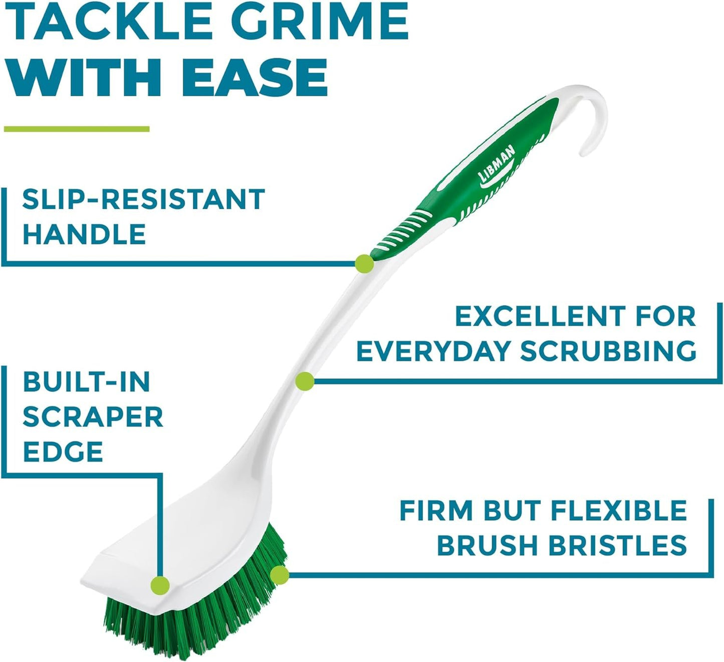 Libman Reusable Protective Latex Gloves with Angled Toilet Cleaner Bowl Scrubber & Long Handled Bathroom Scrub
