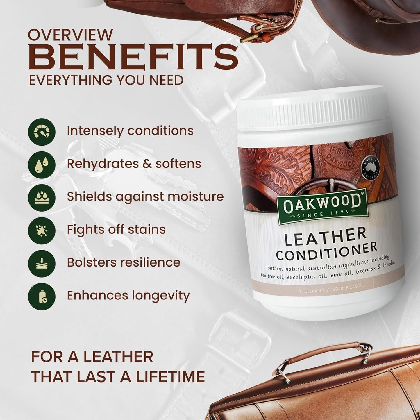 Oakwood Leather Conditioner - Natural Leather Care Dressing for Furniture, Jackets, Sports Gear, Saddles, Tack & Riding Boots - Leather Conditioning Protector & Repair Cream (2 Pack)