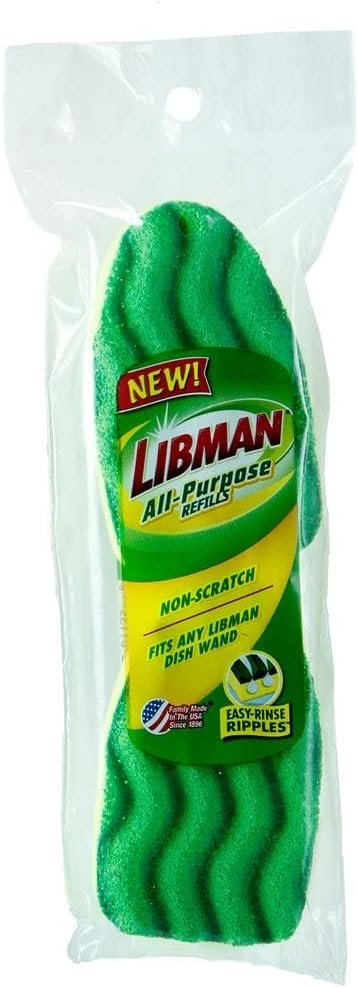 Libman Dish Wand & Curved Kitchen Brush Bundle - Dishwashing Cleaner Scrubber & Non Scratch Dishwand Scrub Sponge with Scouring Sponges Refills - All Purpose Household Cleaning Supplies