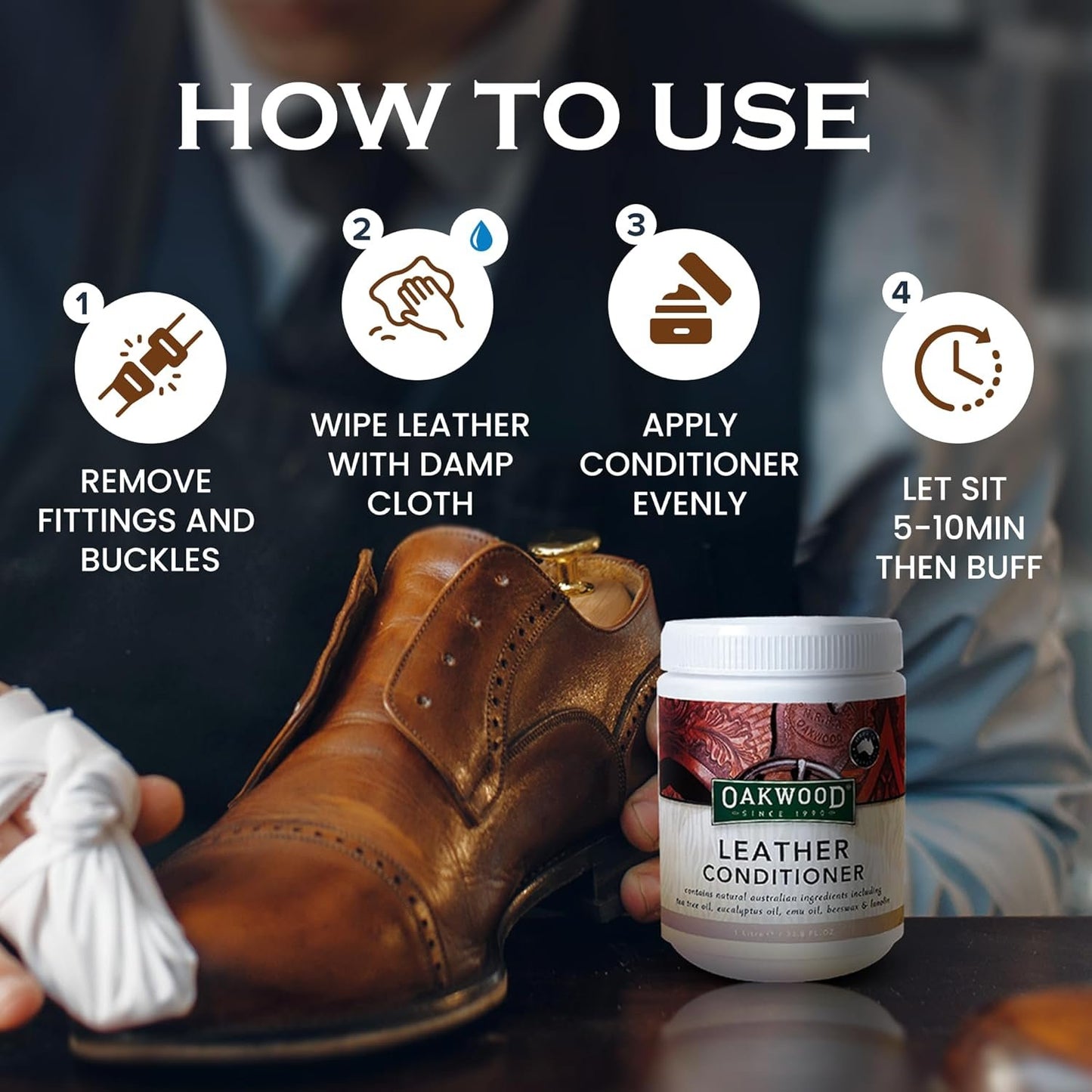 Oakwood Leather Conditioner - Natural Leather Care Dressing for Furniture, Jackets, Sports Gear, Saddles, Tack & Riding Boots - Leather Conditioning Protector & Repair Cream (2 Pack)